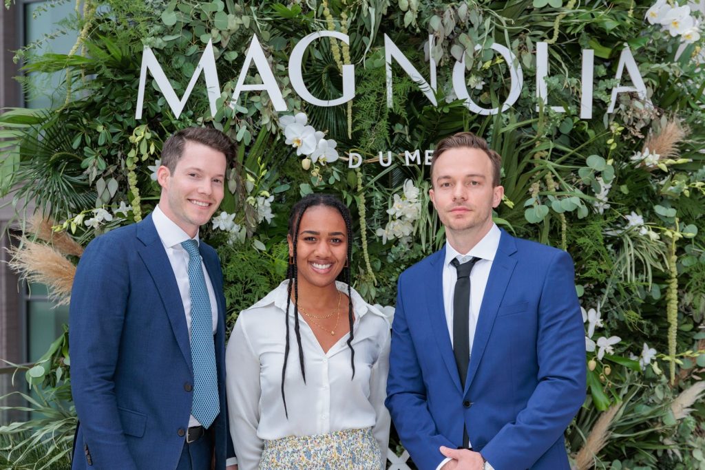 residents with floral arrangement